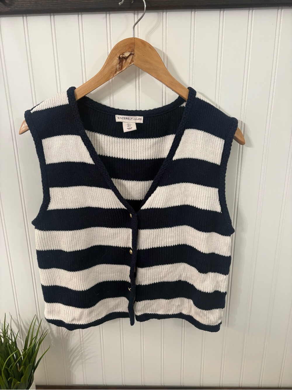 Sincerly Jules Navy & White Striped V-Neck Knit Vest
